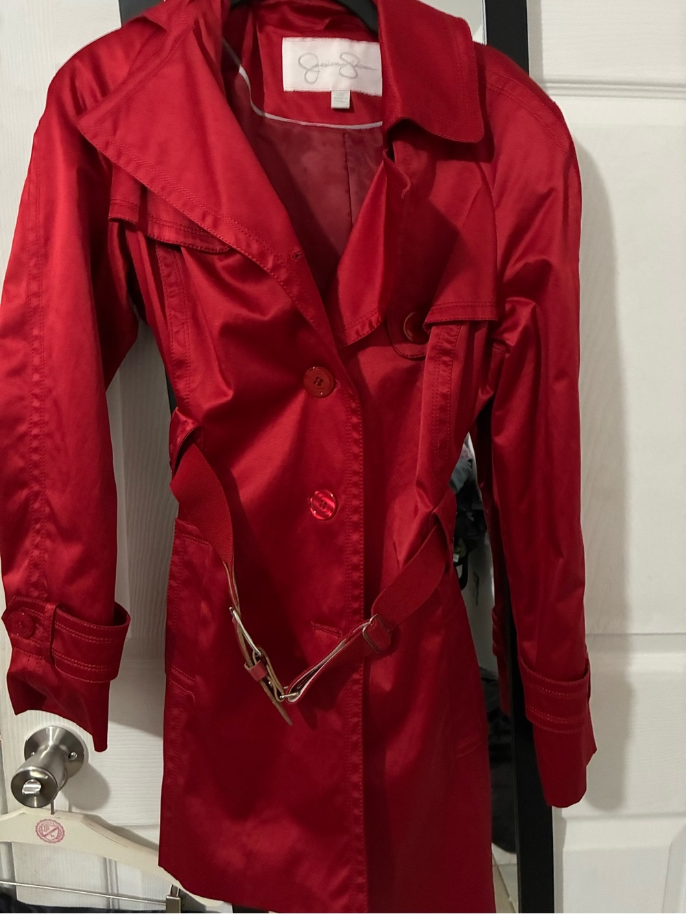 Jessica Simpson Vibrant Red Trench with Belted Waist